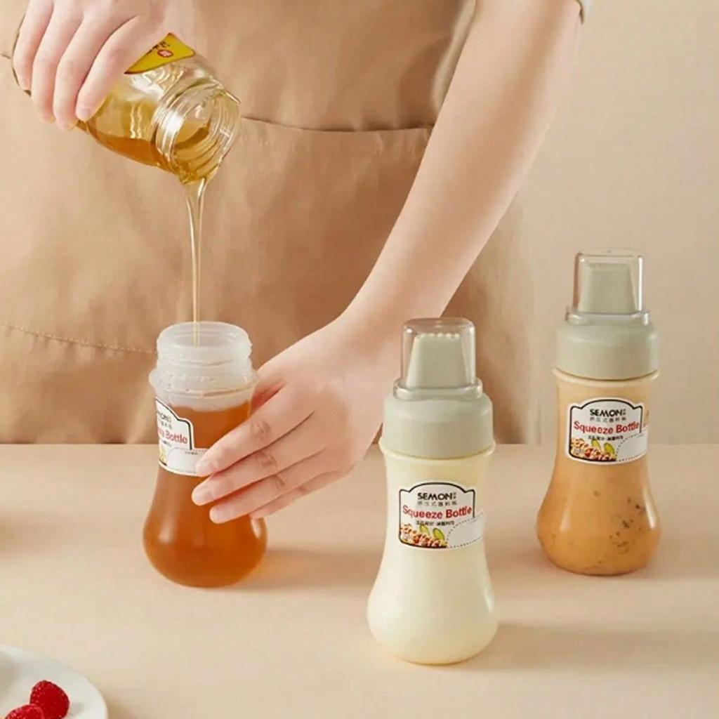 1 pz Bottiglia Squeeze per Salse da Cucina con Coperchio Antipolvere, Adatta per Condimenti per Insalata, Ketchup, Bottiglia per Salse in Stile Squeeze, Utensile da Cucina Multifunzione a 5 Fori