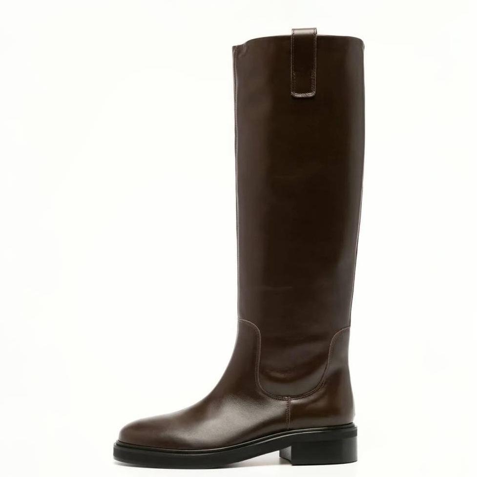 

Zhao Ruth same style~ leather brown thin boots women s 2025 autumn and winter new tall knight boots straight boots 40