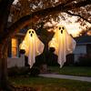 Outdoor Courtyard Horror Setup Halloween Hanging Ghost with LED Lights, Spooky White Gauze Glowing Ornament, Lightweight Festival Party Supplies