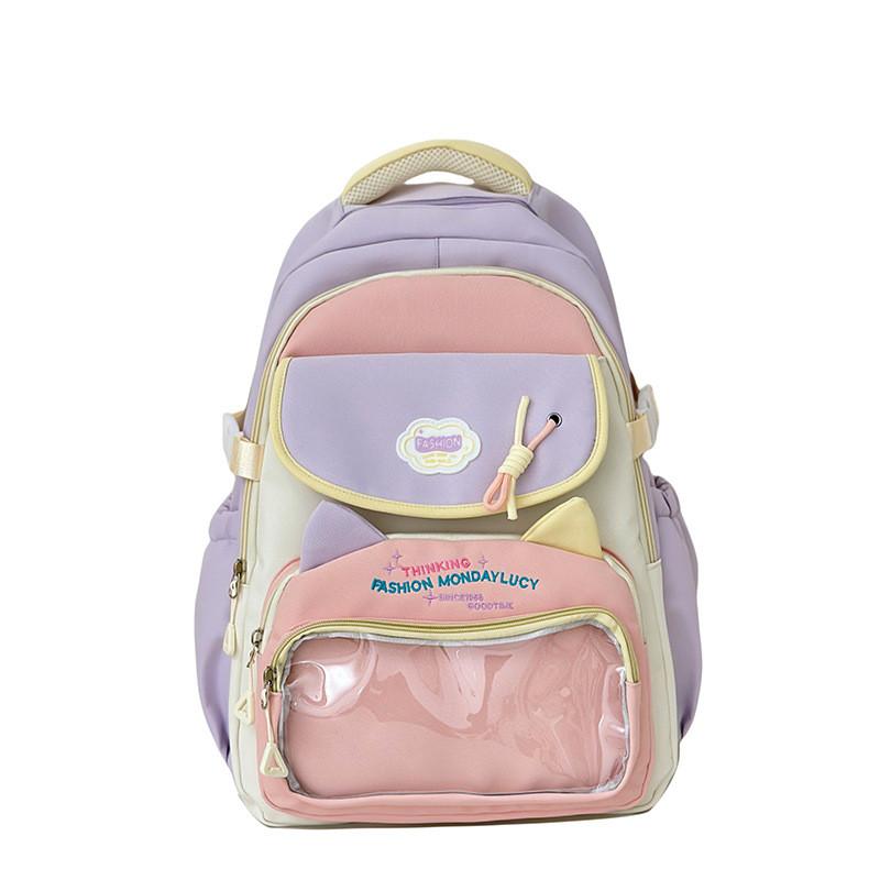 

Large Backpack Capacity With Cats Ears And Letter Embroidery Design For Daily фиолетовый
