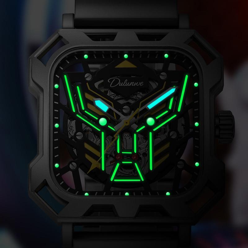 Square Skeleton Dial Automatic Watch Men Luxury Mechanical Men's Watches Luminous Waterproof Solid Steel Strap Relogio