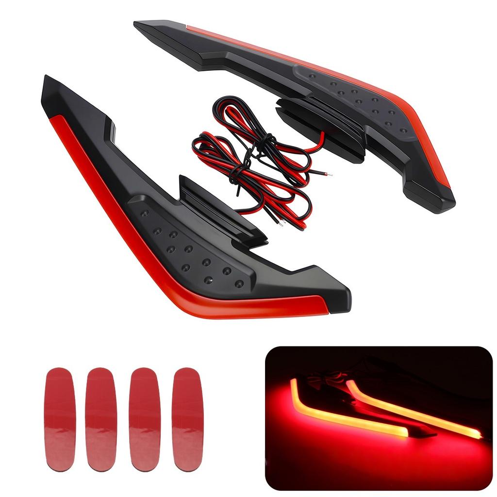 2Pcs Fixed Wind Wings With LED Light Adhesive Decoration Sticker Motorcycle Front Side Spoiler Winglets Aerodynamic Wing Set