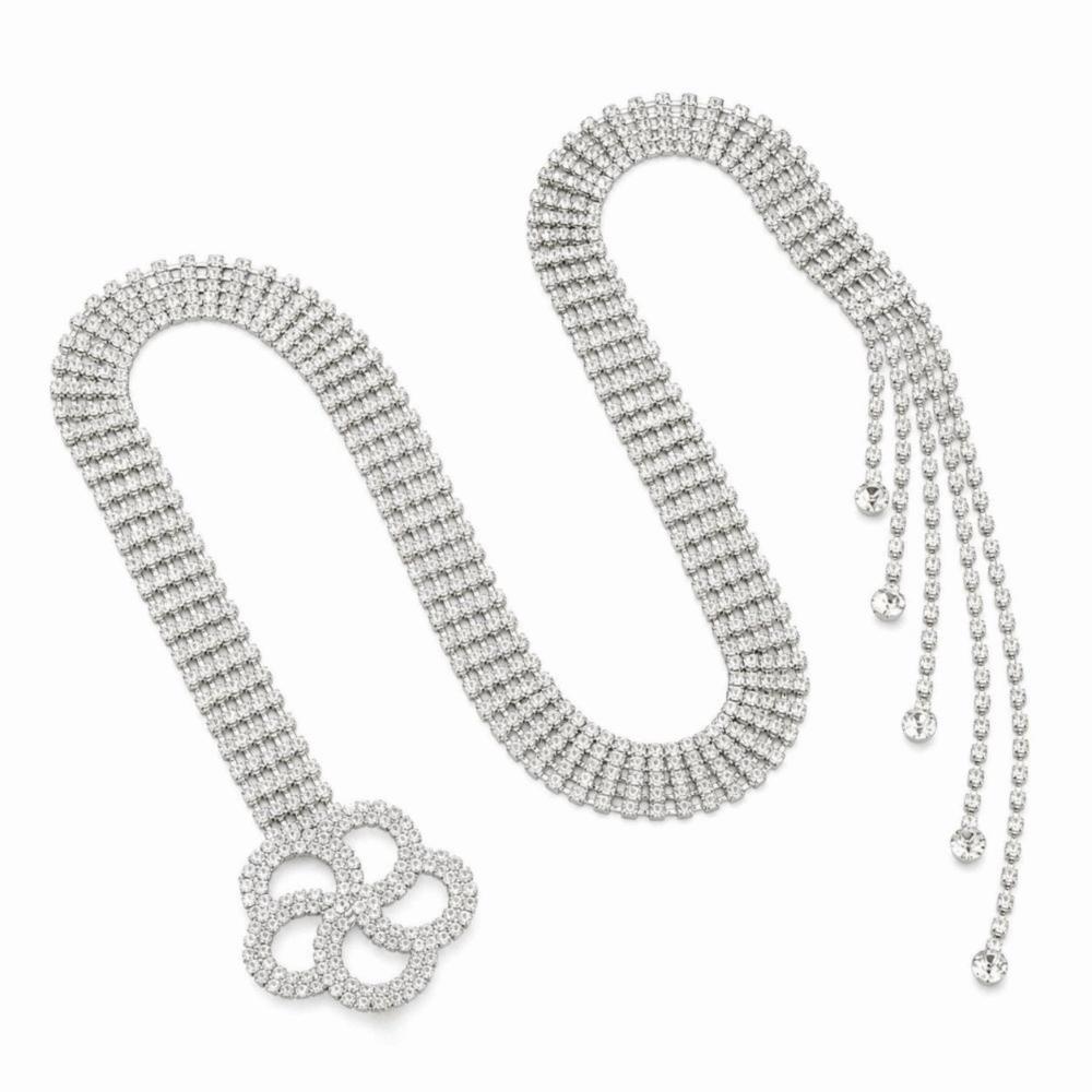 Sparkle Rhinestone Chain Belt Silver Color Full Crystal  Corset Belt  For Teenage Girls