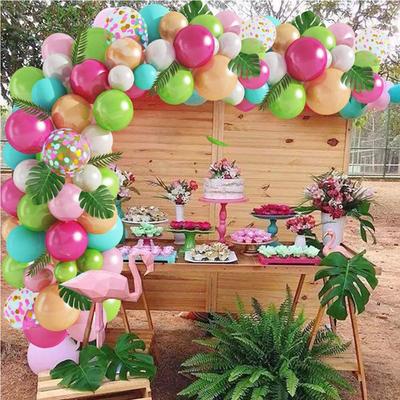 109Pcs Confetti Balloons Tropical Balloons Arch Garland Kit Palm Leaves for Tropical Hawaii Aloha Luau Flamingo Theme Birthday Party Decor