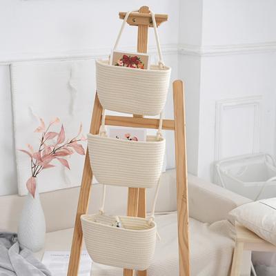 Cesta de Armazenamento Trançada em Corda Boho Dobrável Lavável Cestas Suspensas Organizador de Parede Multi-Níveis para Cozinha Frutas Decoração de Berçário