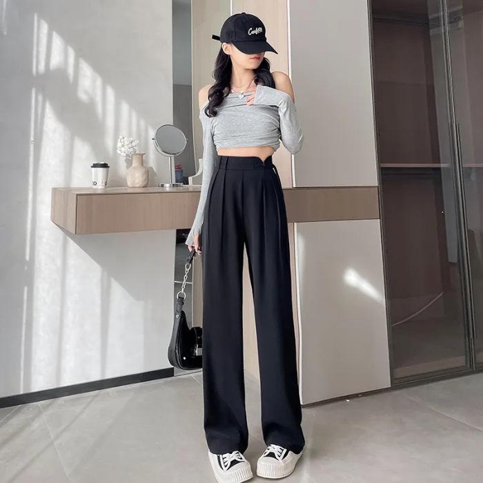 2024 Spring Women s High-Waisted Drapey Grey Suit Pants - Petite Slimming Straight-Leg, Versatile & Casual Medium