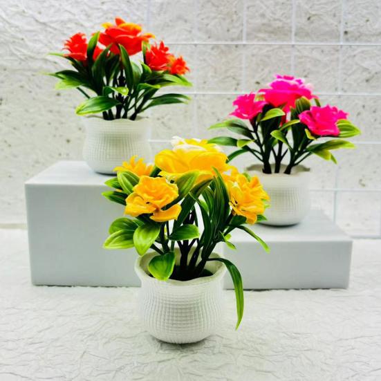 Artificial Potted Plants 5 Rose Flower Head Home Office Table Centerpiece Wedding