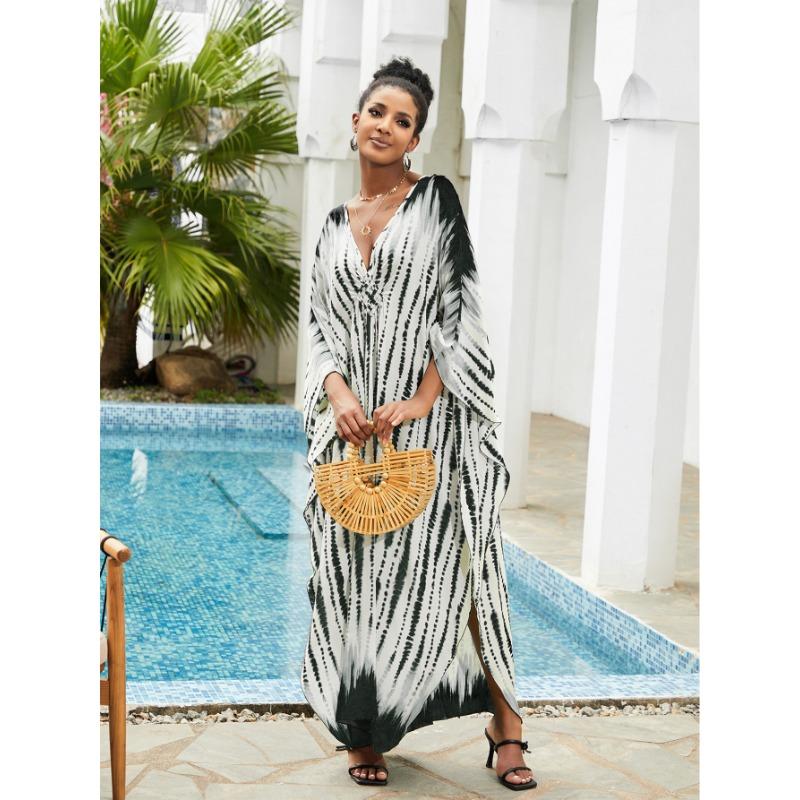 

Женская мода весна осень цветные блоки принт длинный рукав V-образный вырез свободная талия повседневные платья Size: One Size