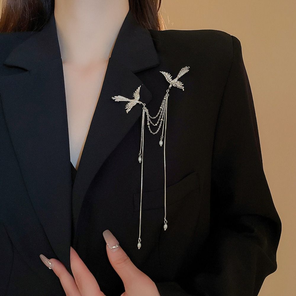 Corsage Ornaments Long Fringe Brooch Pearl Chinese Style Brooch Pin Phoenix Tassel Brooch Decor