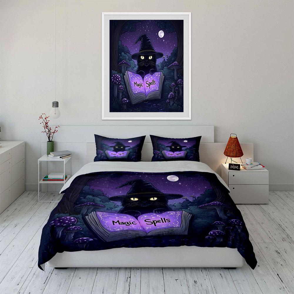 "Magic Cat Witchcraft Decor Set" Bedding Set with 1 Duvet Cover 2 Pillowcases Single Double King Queen, Gift