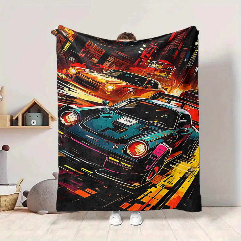 1pc Street Racer Flannel Throw Blanket HD Printed Lightweight Soft Warm All Season Blanket for Sofa, Bed, Travel, Camping Machine Washable