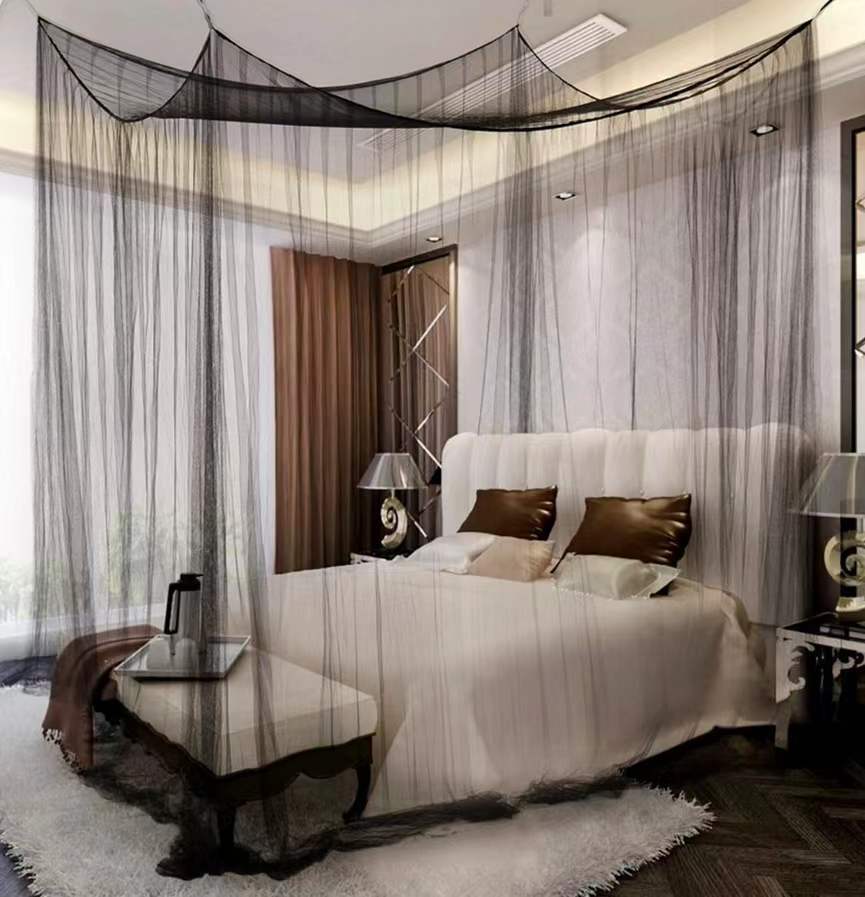 European Style Mosquito Net Black White Oversized Four Door Mosquito Net Outdoor European and American Large Mosquito Net