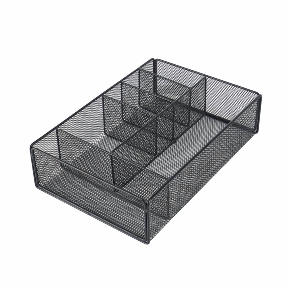 Iron Metal Desk Organizer Hollow Mesh Office Storage Basket Stationery Storage Box  Desktop Use