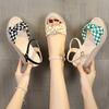 Woman Shoes Checkerboard Grid Platform Bow Sandals for Women Wedges Heel Sandal on Offer Pvc Comfort Footwear Sale Sales Daily