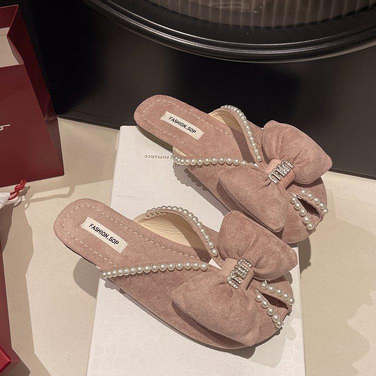 

Баотоу полутапочки женские 2025 лето новая бант милая жемчужина один педаль ленивый повседневный универсальный женская обувь 40 розовый