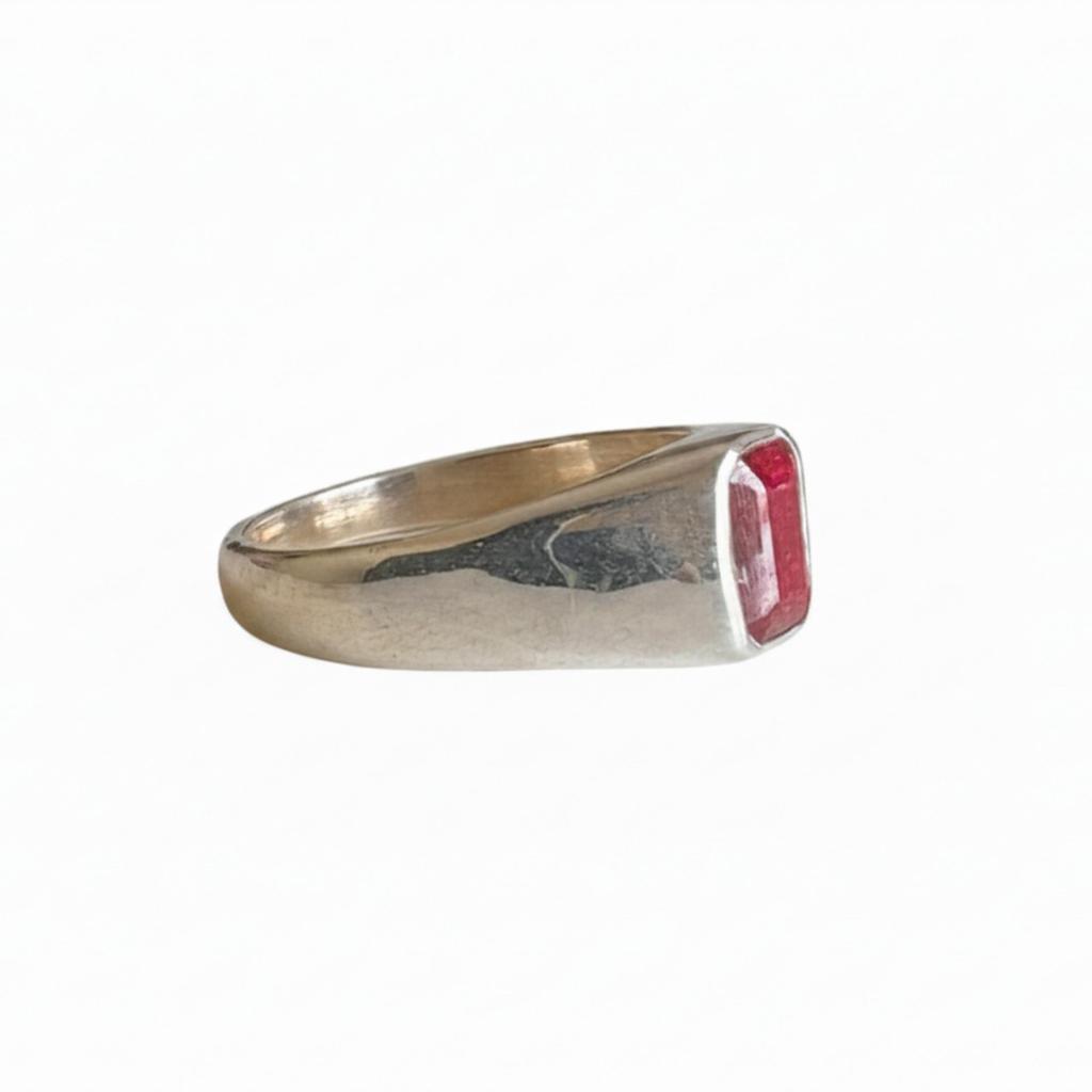 Natural Plum Ruby Signet Ring, 925 Solid Sterling Silver, Emerald Cut Red Gemstone Ring, Everyday Wear Jewelry, Gift for Her