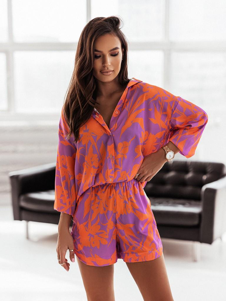 Women's Multi-color Vacation Style Casual Shirt and Shorts Set, 2022
