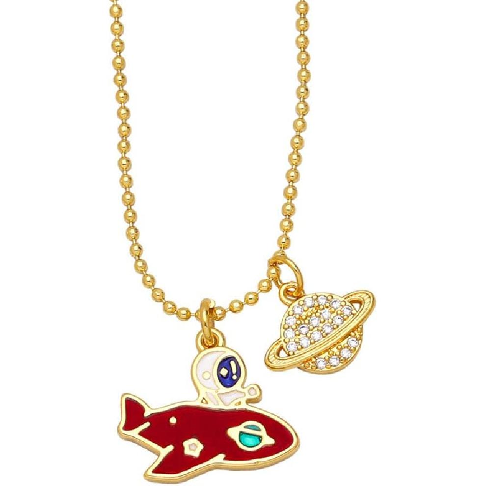 JILIYUPA Astronaut Planet Star Balloon Friendship Necklace Hiphop Couple BFF Best Friends Matching Stainless Steel Necklaces for Him and Her, Gifts A