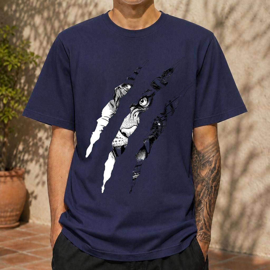 2026 New Pure Cotton Tshirt Ripped Claw Mark Leopard Eye Creative Print Trendy Unisexs Crew Neck Top Casual Short Sleeve