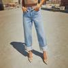 Women's Spring New Stretch Straight Jeans Quality Models Retro Rolled High Waist Trousers