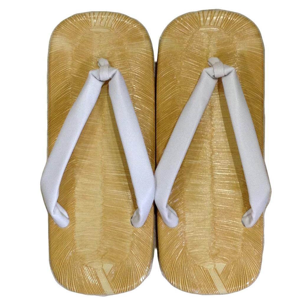 Edoten Geta Sandals, Yellow Tatami Embossed, Made in Japan, Light Sole (Double Core), White Strap, Size L (Large)