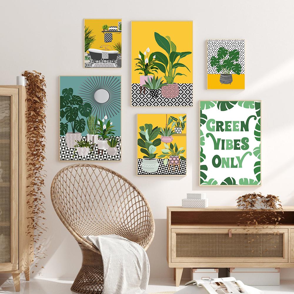 Boho Poster Botanical Bathroom Canvas Painting Tropical Indoor Plants Jungle Art Print Nordic Wall Picture For Living Room Decor No Frame