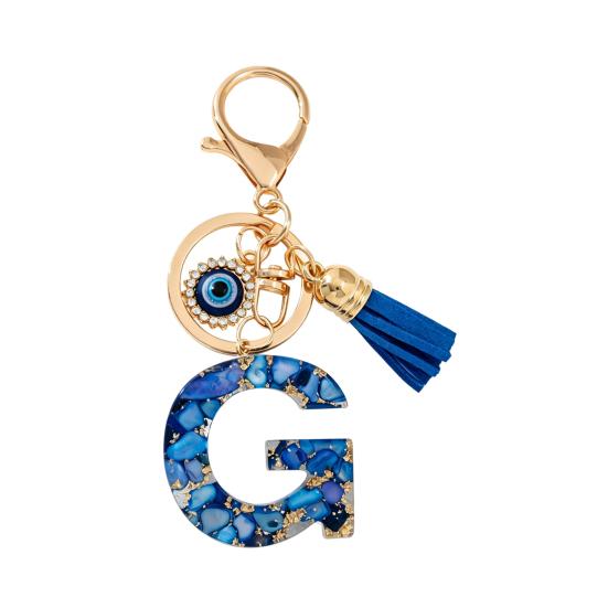 Blue Series Keychain Pendant Initial Letter Key Chain with Eyes Tassel Design