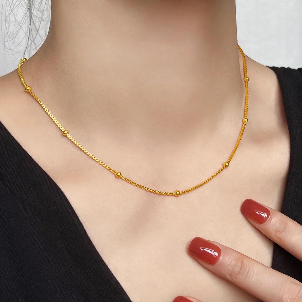 18 Karat Gold-Boxkettenhalskette mit Clip-Perle – kein Verblassen, kurzes, einfaches, vielseitiges Geschenk für Frauen
