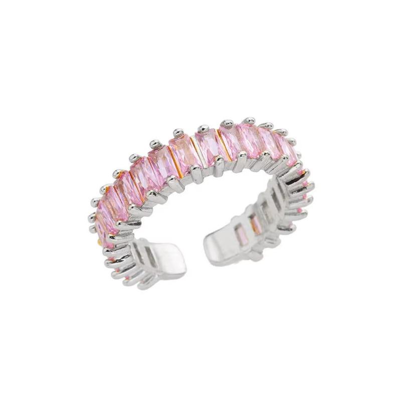 Vintage Light Luxury Gold Stainless Steel Cubic Color Square Zircon Ring Crystal Ring