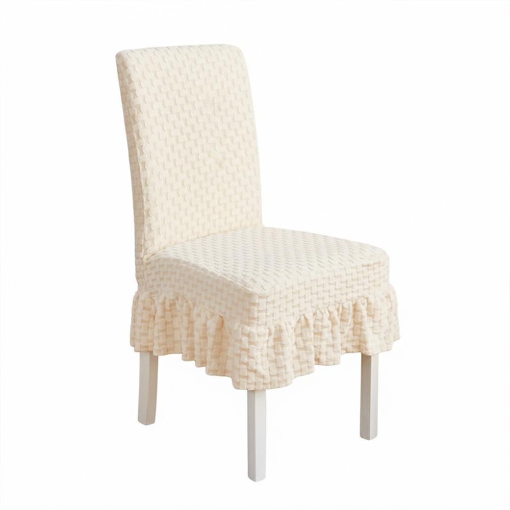 

Elastic Stretch Dining Chair Cover Long Jacquard Chair Cushion Cover Polar Fleece Waterproof Seat Covers Chair Protectors бежевый