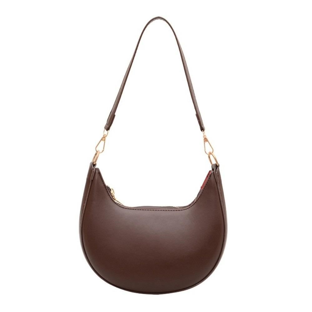 Moon-shaped Moon Underarm Bag Solid Color Women's Hobo Bag Portable Pu Leather Shoulder Bag Girl