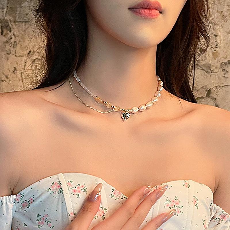 Romantic Love Heart Natural Baroque Freshwater Pearl & Yellow Crystal 14K Gold Filled Female  Sets For Necklace Bracelet