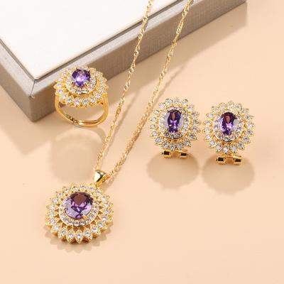 Flower Big Jewelry Accessories  Gold Plated Bridal Wedding Luxury Dubai Sets Necklace And Earrings Ring For Women Gift