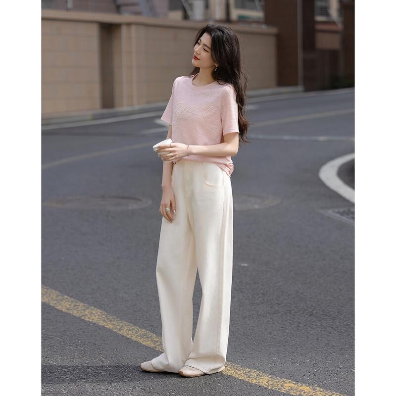 Demana Little Rose Pearl Letter Jacquard T-Shirt
