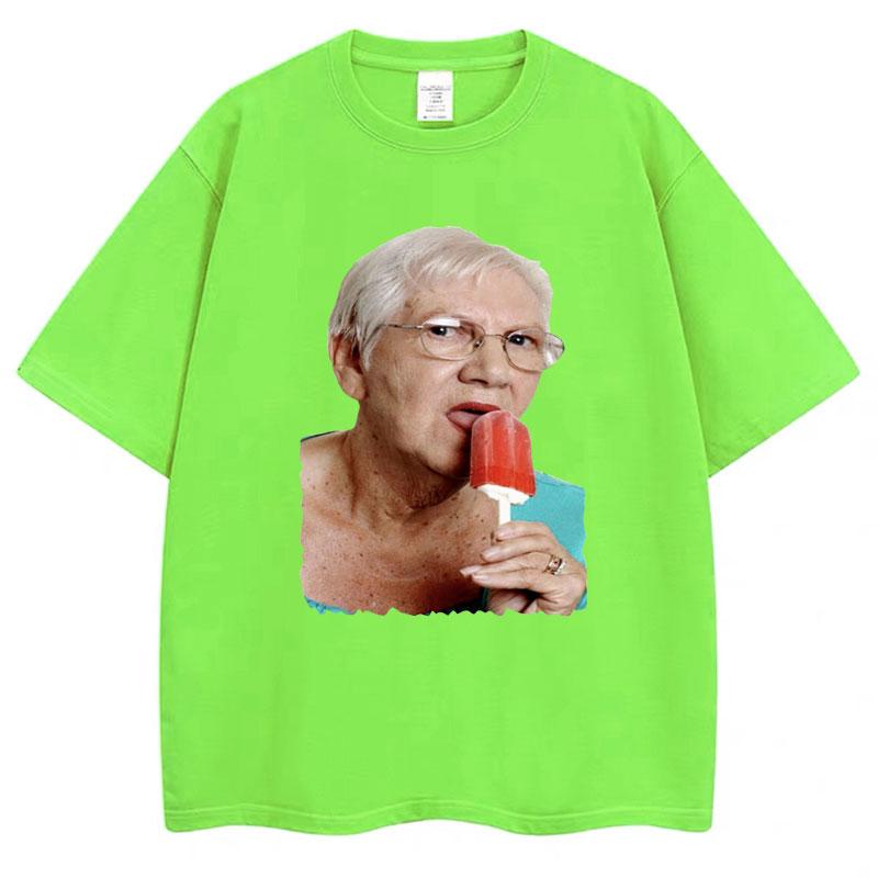 

Смішна футболка-мем про бабусю, яка лиже червоний льодяник, Мила бабуся, гумор з морозивом, Футболки, Повсякденні бавовняні оверсайз футболки для чоловіків і жінок 4XL