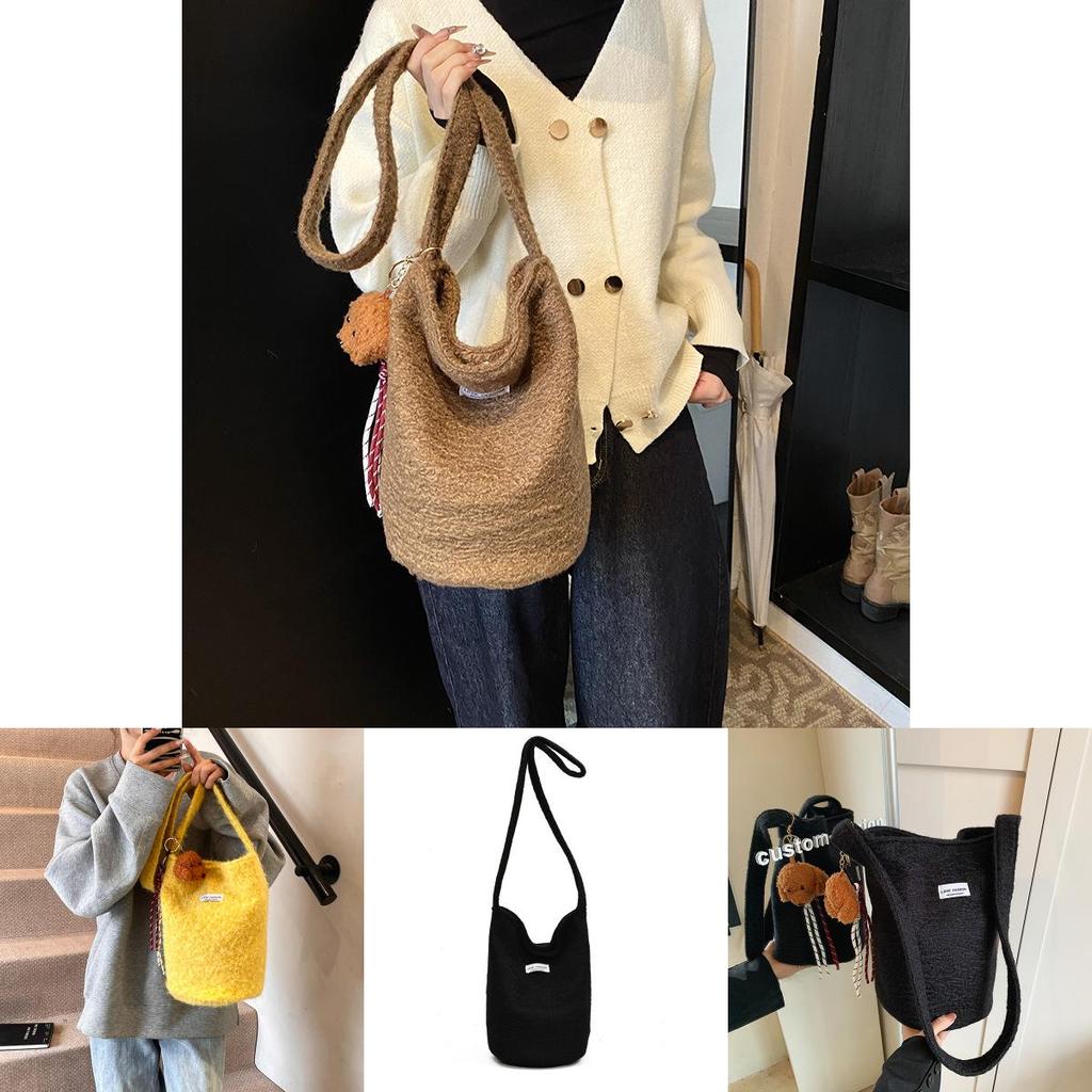Trendy Street Style Canvas Bucket Bag For Women Spacious With Magnetic Closure
