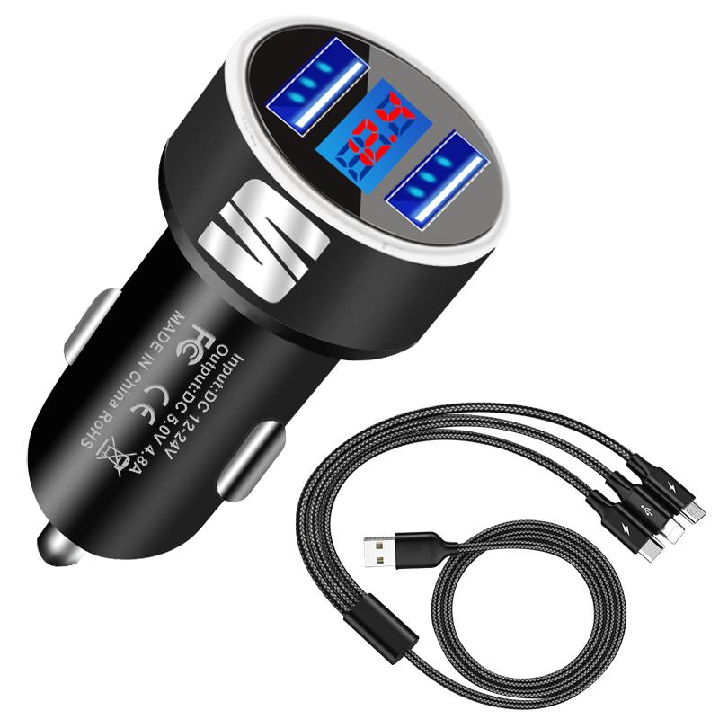Car Charger 2 USB Ports Fast Charging Digital Display Car Accessories For SEAT Arona Ateca Tarraco Minimo IBL EL-BORN LEON