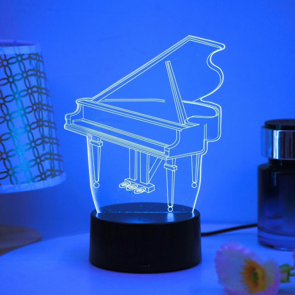 USB piano pattern 3D night light, RGB7 color illusion light, bedroom and study atmosphere decoration, birthday or holiday gift