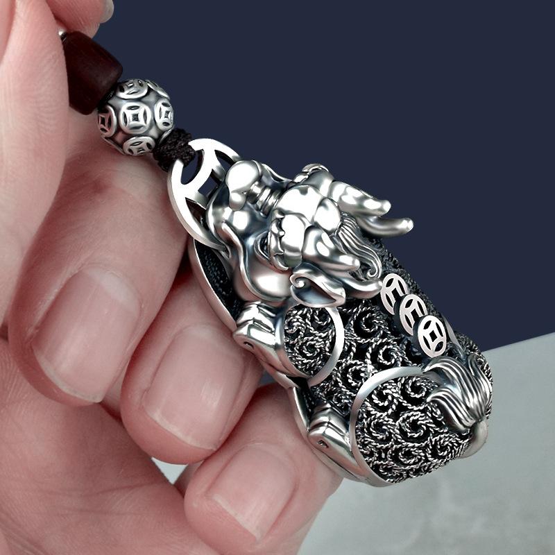 999 Sterling Silver Car Keychain Pendant Men's and Women's Personalized Creative High-end Key Ring Silver Car Hanging Silver Jewelry