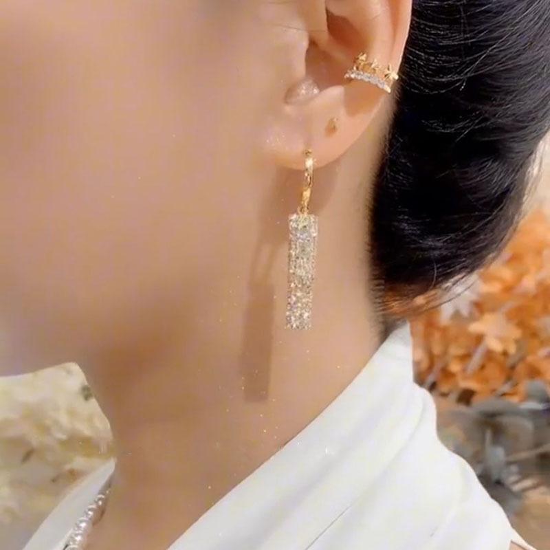 Small Niche Design, High-end Feel, Light Luxury Temperament, Geometric Rectangular Tassel Earrings, Exquisite and Versatile Fashion Earrings