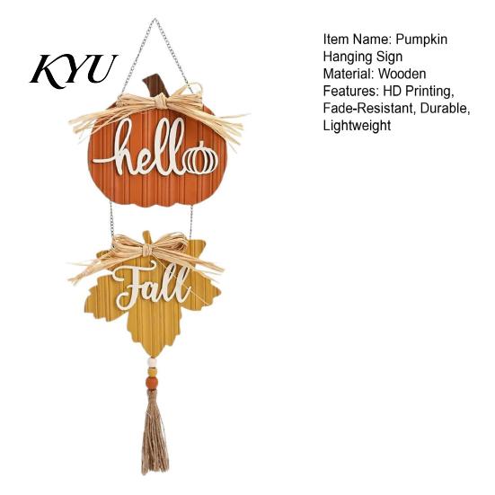 Fireplace Mantel Harvest Sign Hello Fall Wooden Hanging Sign, Pumpkin Maple Leaf Door Hanger with Thanksgiving Tassel, Autumn Wall Decor, Farmhouse