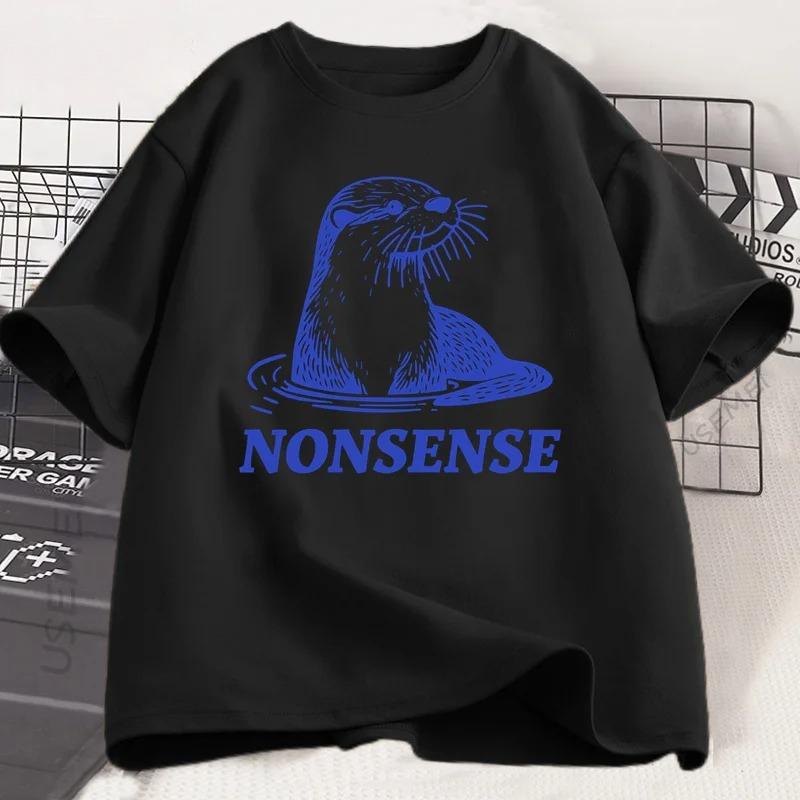 Otter Nonsense T-Shirt Funny Sea Otters Meme Tee Vintage Y2K Animal Humor Graphic T Shirts Women  Short Sleeve Tees