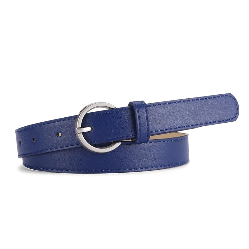 Luxury PU Leather Women's Round Buckle Thin Waist Belt - Solid Color for Jeans & Outerwear