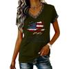 Damen Lässiger V-Ausschnitt Kurzarm Pullover Bedrucktes T-Shirt Top