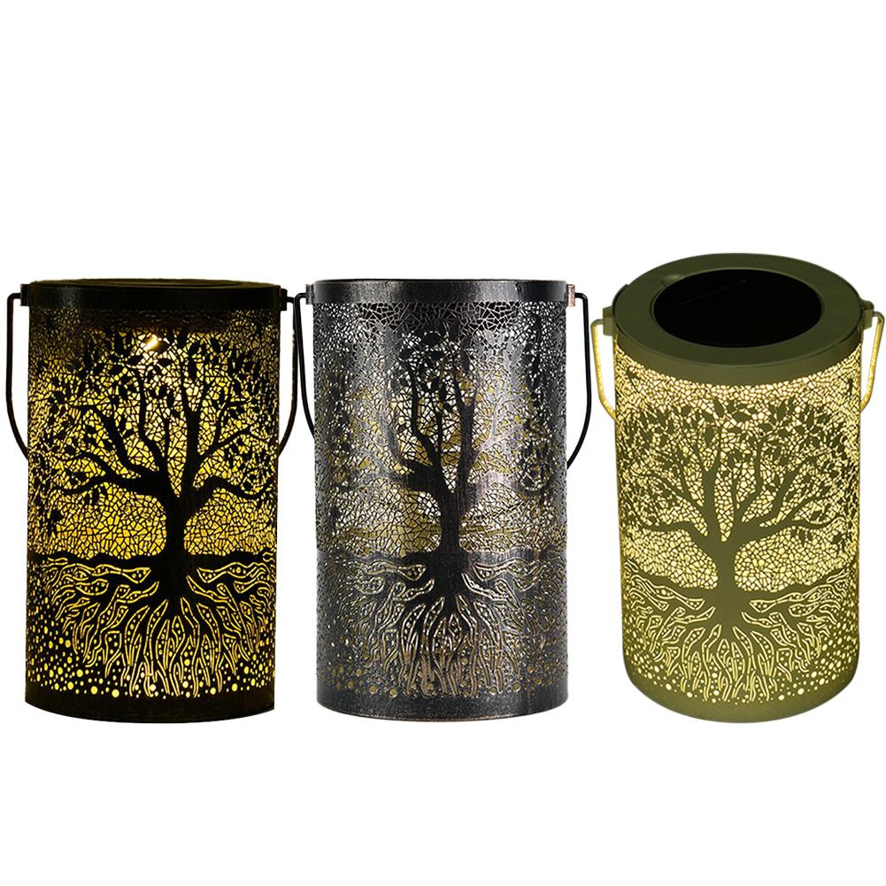 Solar Tree Lanterns Outdoor Waterproof Hanging Solar LED Lights Hollow Out Retro Metal Lantern For Garden Yard Patio Landscape Decor