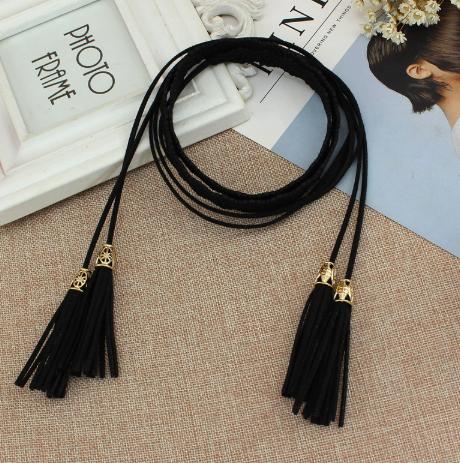 Women's Decorative Hollow Out Tassel Waist Chain Belt with Knot and Tie for Dresses and Skirts