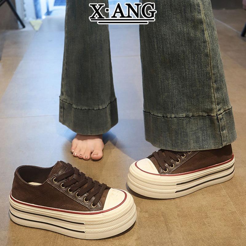 Leather thick baseplate shoes women's autumn new versatile lightweight white shoes casual canvas shoes student shoes