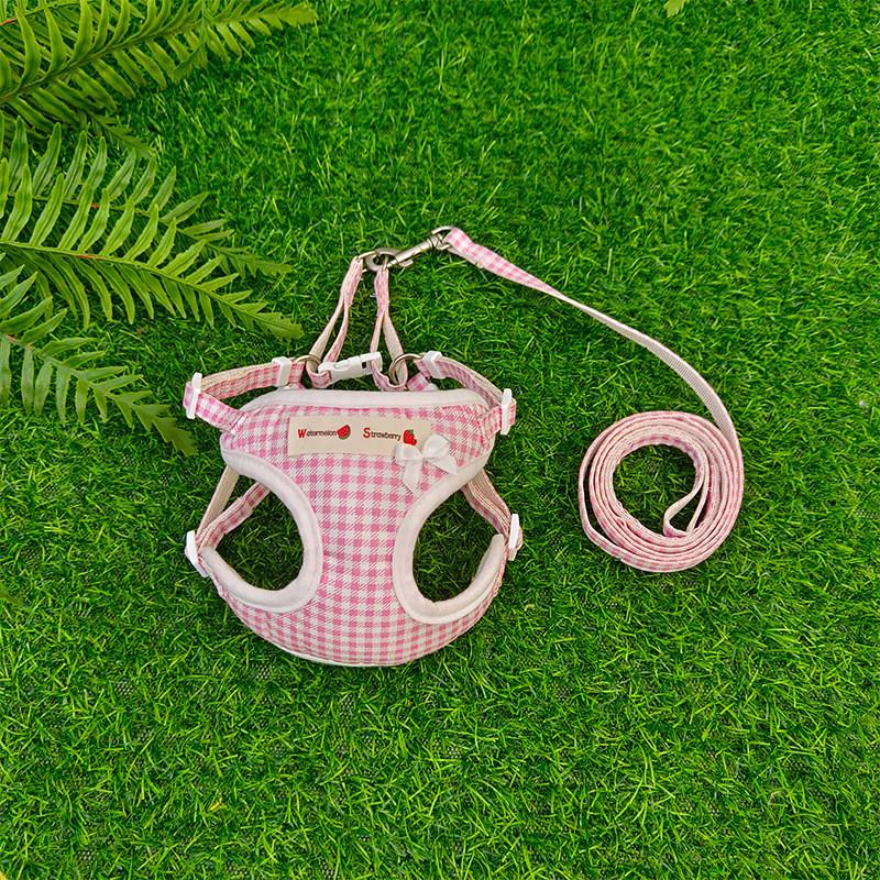 Pet Puppy Lead With Grid Print And Bow Decor For Pet Walking And Training