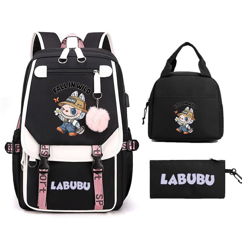 New Labub Children's Schoolbag, Backpack, Shoulder Pencil Case, Three-piece Set, Cute.