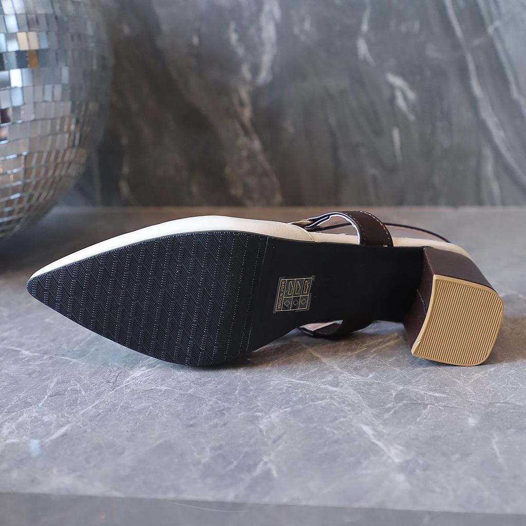 Women's Summer 2025 Pointed-Toe Backless Roman High Heel Sandals with One Strap & Chunky Heel